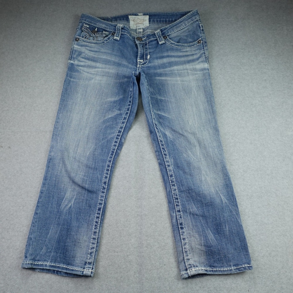 Big Star Capri Women 29R Blue Liv Low Rise Embellished Thick Stitch Denim